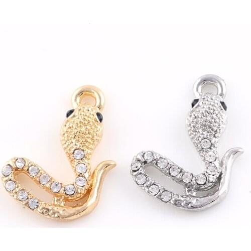 17*24mm Silver Gold Color Crystal Animal Snake Charm Fit DIY Necklace Bracelet Pendant For Women Authentic Jewelry Gift