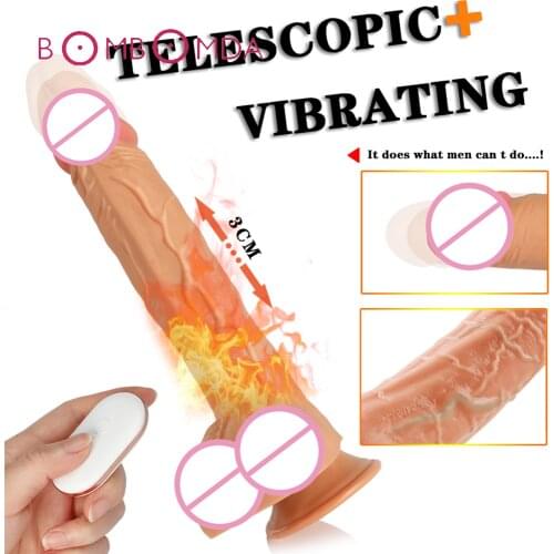 Realistic Huge Dildo Vibrator Suction Cup Automatic Telescopic Heating Penis Remote Control Vibrator Erotic Adult Toys For Women