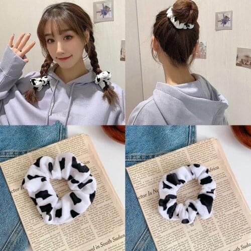 Cow Print Scrunchie For Women Hair Accessories Rope Ponytail Holder For Girls Fashion Cute Velvet Elastic Rubber Hair Bands