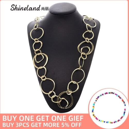 Shineland 2020 New Fashion Exaggerated Charms Long Chains Metal Necklace Luxury Jewelry for Women Statement Punk Bijoux Gift