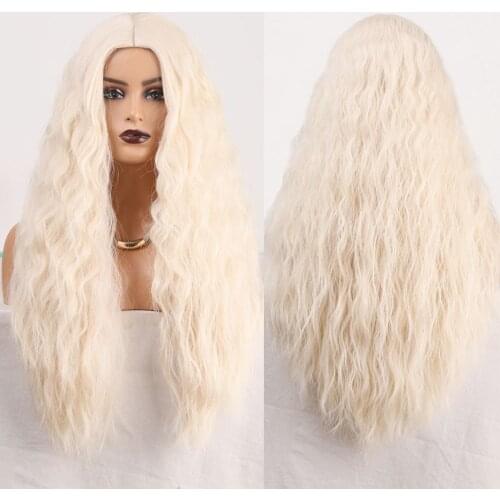 #60 Blonde Color Synthetic Wigs Long Wavy for Women with Baby Hair Natural Hairline Machine Made Replacement Wig