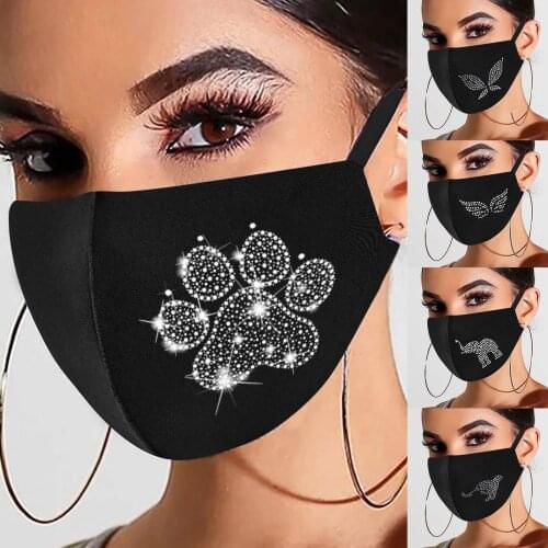Rhinestone Letter Ice Silk Cotton Washable Monder Black Color Sequins Women Breathable Masque Scarf Halloween Cosplay MasK
