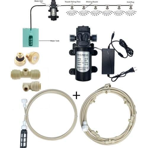 Water Tap Connect DC 12V Misting System Booster Diaphragm Water Pump Sprayer 6M - 18M Fog Nozzles Mist Cooling Watering Kits