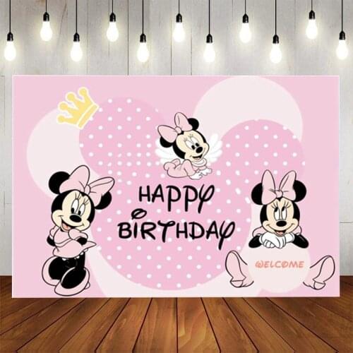 Disney Minnie Mouse Baby Shower Vinyl Backdrop Cloth Kids Birthday Photo Background For Party Decoration Girls Backdrops
