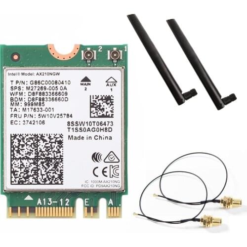 Wi-Fi 6E M.2 Desktop Kit 3000Mbps Intel AX210 AX200 2.4G/5G/6G Bluetooth 5.2 802.11ax/ac AX210NGW Wireless Card Adapter Antenna