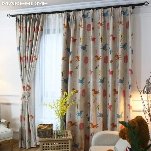Cute Horses Window Blackout Curtains for Kids Bedroom Living Room Cartoon Printed Drapes Curtains for Children Room