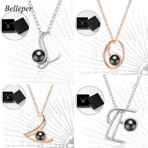 A-Z Letter Love Memory Projection Pendant Rose Gold 100 Language I Love You Projection Necklace Wedding Necklace Jewelry