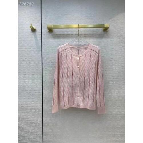 Luxury Brand 100% Cashmere Cardigan Women 2021 New Long Sleeve Color Patchwork Runway Design Pink / Dark Blue Sweaters