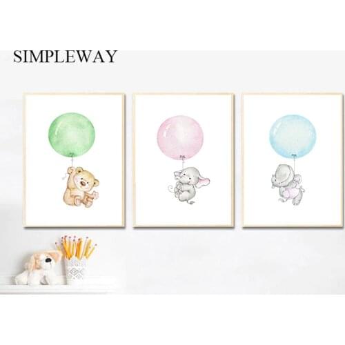 Animal Bear Elephant Balloon Child Poster Baby Nursery Wall Art Canvas Print Painting Nordic Kids Room Decoration Wall Picture