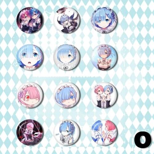ZXFJXR 58MM Animation Re Life In Different World From Zero Emilia Rem Ram Sister Round Badge Brooch Anime Fans Pin
