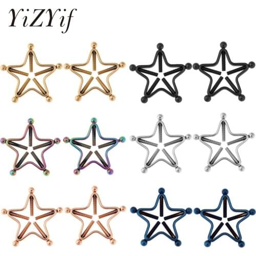 1 Pairs Fashion Surgical Stainless Steel Women Breast Adjustable Screw Geometric Stars Fake Nipple Ring Body Piercing Jewelry