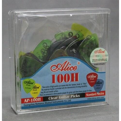 100pcs Alice AP-100H Square Box Smooth Clear Transparent Guitar Pick Plectra 0.58/0.71/0.81mm