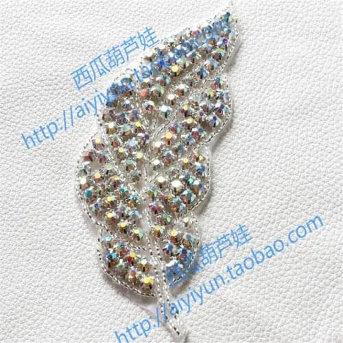 2 pc leaf shape crystal ab rhinestone applique ab