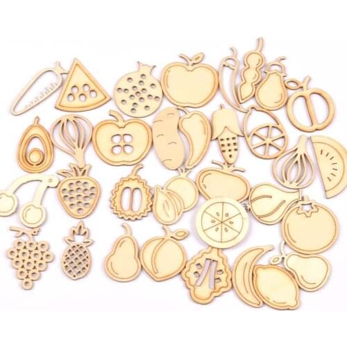 20pcs Mix Fruits Pattern Natural Wood Scrapbooking Carft for Home Decoration Diy 10-40mm mt2685