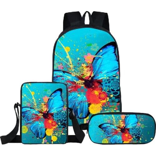 3D Animal Butterfly Print School Bags Set For Teen Girls Casual Women Backpack Schoolbags Lady Large Capital Laptop
