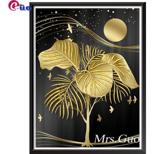 5D DIY Diamond Painting Tropical leaves with gold Full square Diamond Embroidery Cross Stitch Rhinestone picture home decor