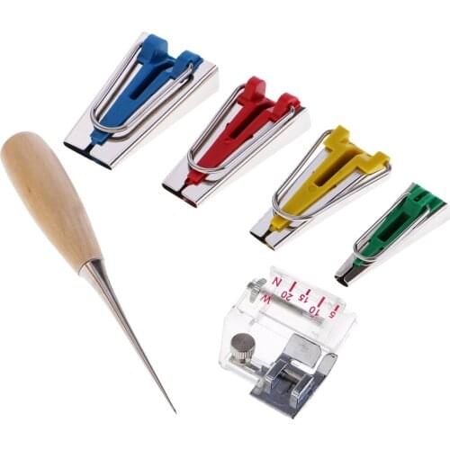 6 Pieces Multifunctional Bias Tape Maker Tool Set Sewing Machine Tools Binder Foot