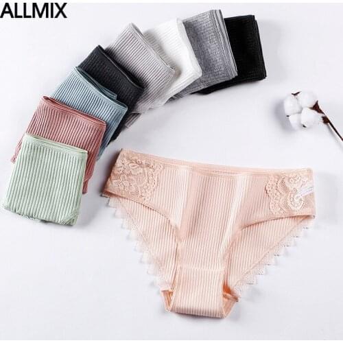ALLMIX Sexy Women Cotton Panties Underwear Seamless Lace Briefs Solid Female Fashion Panty Comfortable Underpants Lady Lingerie