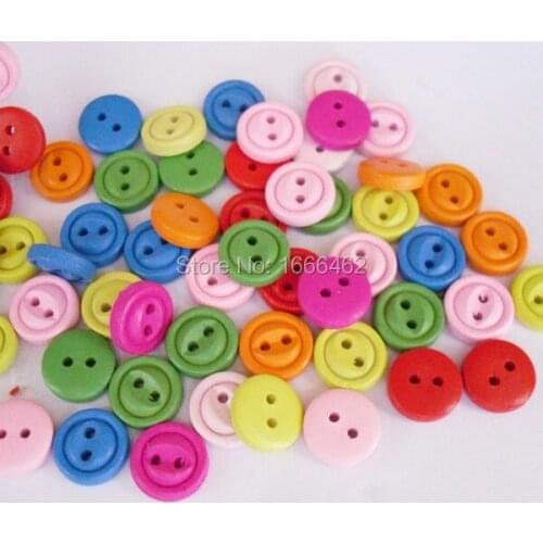 Free Shipping 100pcs Randomly Mixed 2 Holes Round Wood Buttons Clothing Sewing DIY Craft 12mm Scrapbook