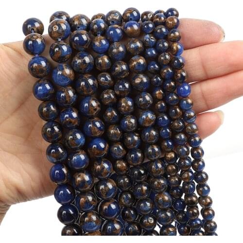 Natural Stone Beads Gold Coloful Charm Round Loose Beads for Jewelry Making Needlework Bracelet DIY Strand 4/6/8/10/12 MM