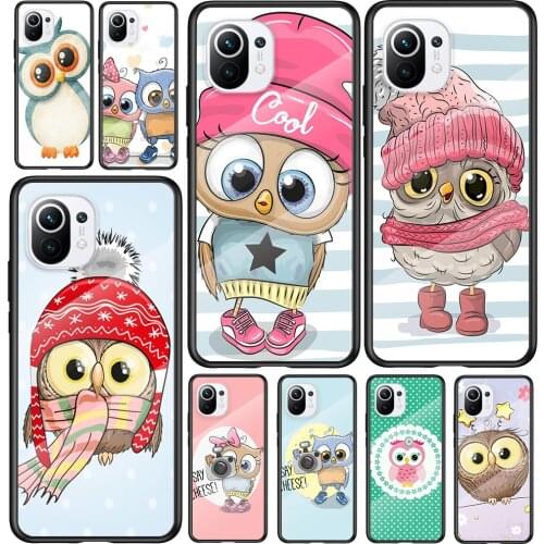 Tempered Glass Cover Cute Owl Lover For Xiaomi Mi 11 11i 10T 10 CC9E CC9 9T Note 10 Ultra Pro Lite Phone Case Capa