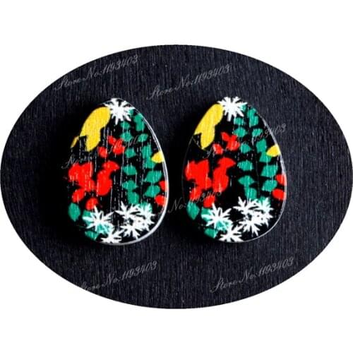 13x18mm Flower Tear Drop Shape Painted Wood Laser Cut Cabochon to make DIY Rings, Earrings, Brooch, Necklace pendant