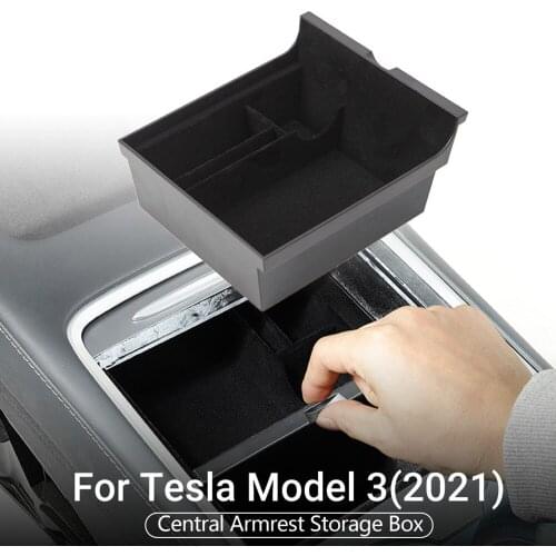 For Tesla Model 3/Y 21 Mid-range Container Flip Storage Box Upper and Lower Layers of Storage Box Car Assessoires Car Decor