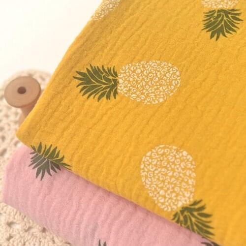 Printed Pineapple 100% Cotton Double Layer Crepe Material Pleated Texture Fabric Cotton Crepe Fabric