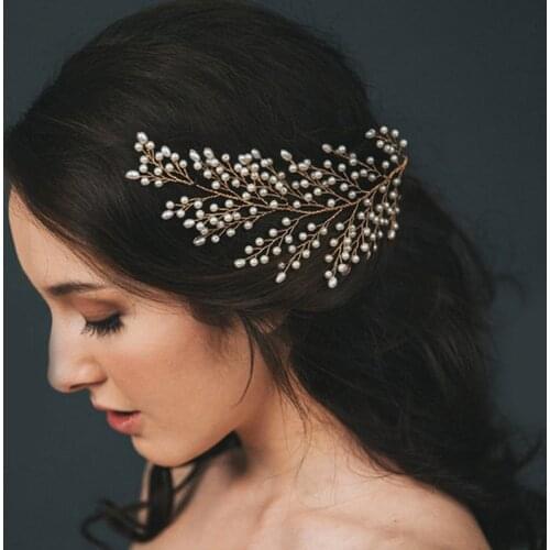 Elegant Women Silver Golden Pearls Headbands Handmade Girls Hairband Wedding Hair Accessory Bridal Headdresses Hair Jewelry