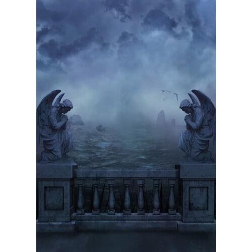Photo Background Angel Statue Sea Dark Clouds Computer Printed Backdrop Photography Props for Children Baby Portrait Photobooth