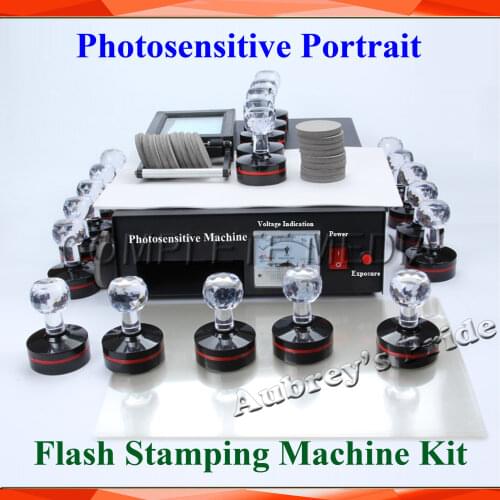 2 Exposure Lamps Photosensitive Flash Stamping Machine Kit Selfinking Make Seal +10 Stamps Circle Rectangle Film Paper Pad