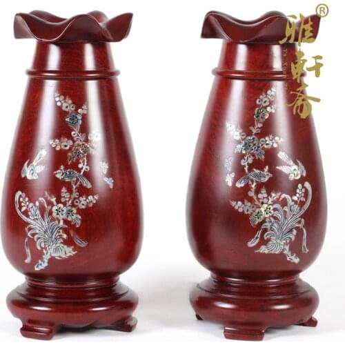 Rosewood crafts wood carved rosewood inlay flower vase medium Bei feng shui ornaments wood Home Furnishing
