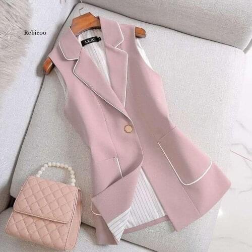 Jacket Vest Autumn Pink Suit Vest Womens White Stripe Coat Professional Large Size Chaleco Mujer