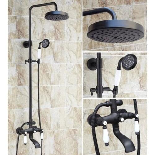 Oil Rubbed Brass Wall Mounted Rain Bathroom Rainfall Shower Faucet Set with Hand Spray Shower Head Bath Tub Mixer Tap 2hg148