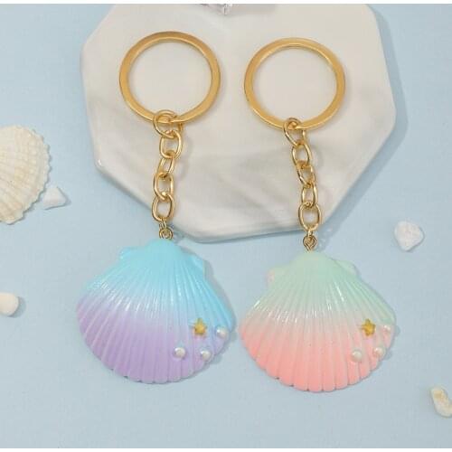 Cute Sea Shell Keychains for Women Kawaii Pink Blue Seashell Key Chain Men Car Keychain Girl Bag Pendant Keyring Jewelry Trinket