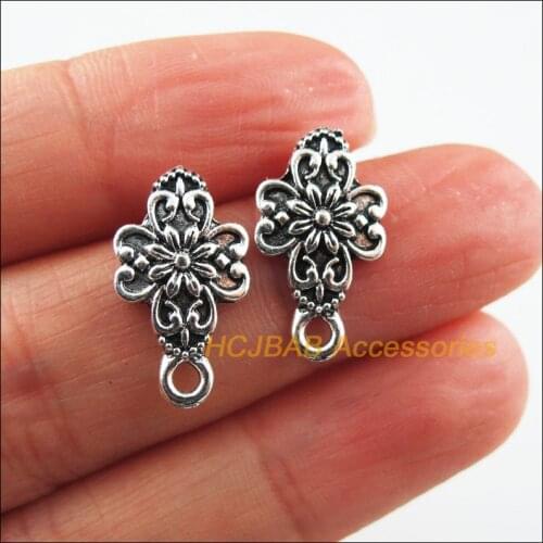 Fashion 10 New Cross Findings Tibetan Silver Color Flower Wire Earrings Hooks 10.5x19mm
