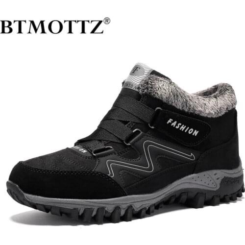 Winter Men Snow Boots Leather Unisex Work Ankle Boots With Fur Non-slip Mens Trekking Boots Sneakers For Couple Plus Size 35-47