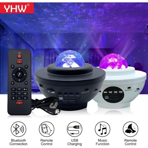 YHW Music Starry Sky Projector Night Light 5V 2A LED Laser Light USB Bluetooth Bedside Atmosphere Lamp Romantic Projection