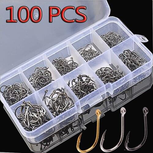 Set Carbon Steel Single Circle Fishing Hook Fishing Hooks Fly Fishing Jip Barbed Carp Hooks Sea Tackle Accessories 100Pcs