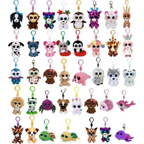 New Big Eyes Cat Dog Leopard Turtle Tiger Owl Bunny Fox Mini Plush Clip Keychain Kids Stuffed Animals Toys For Children Gifts