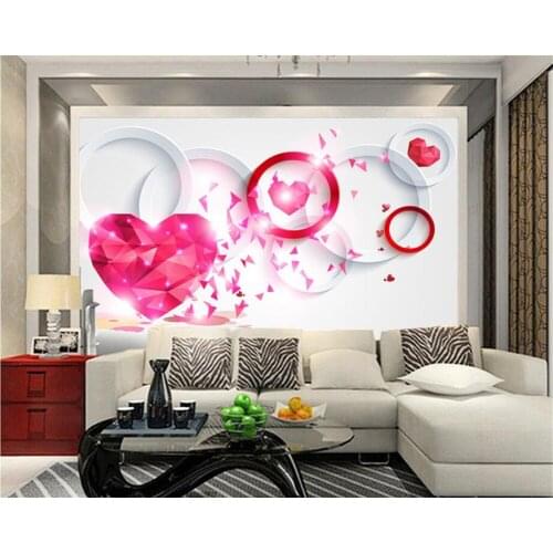 Beibehang Custom Wallpaper Stereo Circle Red Love Diamond Romantic Living Room Room Background Wall 3d wallpaper papel de parede