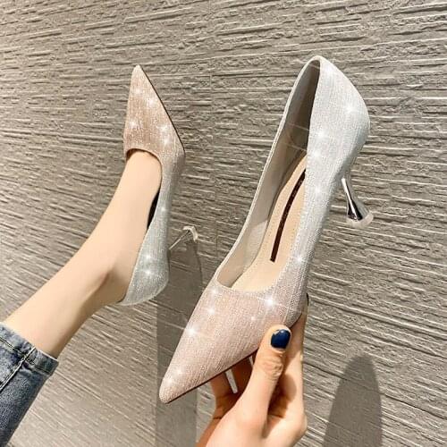 Night club celebrity bridesmaids high heels womens pointed thin heel shallow mouth single shoes 2021 new fashion wedding shoes