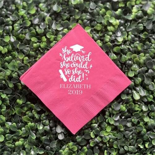 She Believed She Could So She Did Personalized Graduation Napkins,High School Grad,College Graduate,Class of 2019,Class of 2020