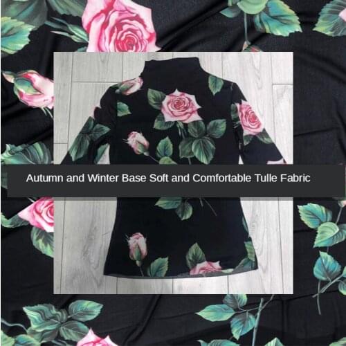 2020 autumn and winter bottoming clothing fabric stretch mesh flower rose flower printing handmade diy fabric 145*50cm