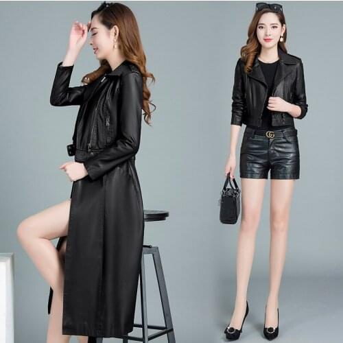 Fur coat short section spring ladies Pu coat one-piece dual-use autumn fashion locomotive leather windbreaker faux leather long