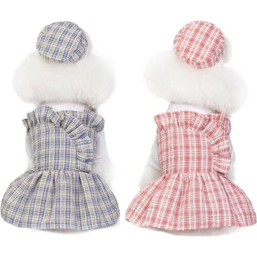Dog Dress Spring And Summer Pet Clothes Thin Cute Pet Plaid Skirt Puppy Clothes Teddy Chihuahua Clothes For Small Dogs