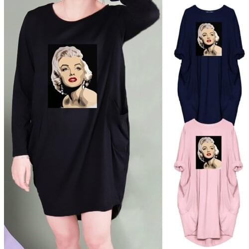 Casual Plus Size Women Marilyn Monroe Dresses Autumn Winter elegant party Vintage clothes Long Sleeve Black Fashion Loose Robes
