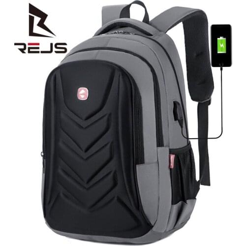 REJS LANGT Fashion Hard Shell School Backpacks with Charging 15.6 Inch Laptop Backpacks Men Waterproof Anti-Theft Geometric Bag