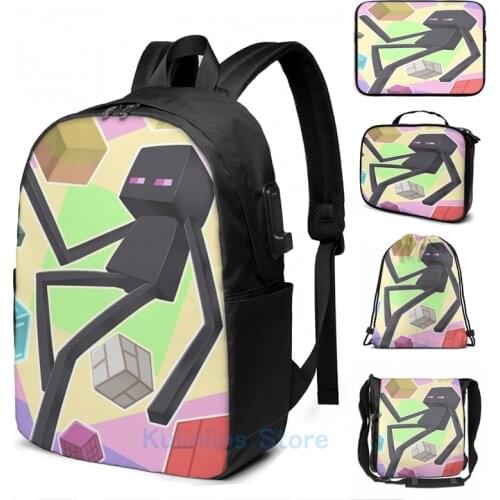 Funny Graphic print Happily floating Enderman USB Charge Backpack men School bags Women bag Travel laptop bag