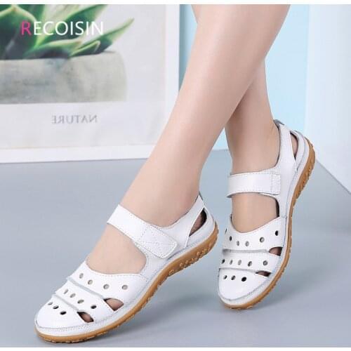 RECOISIN Summer Women Sandals Comfortable Ankle Hollow Round Toe Sandalias Women Soft Beach Sole Female Shoes zapatos de mujer